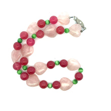 Natural Rose Quartz Jade with Glass Facet Ball Handmade Necklace