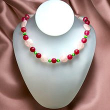 Natural Rose Quartz Jade with Glass Facet Ball Handmade Necklace