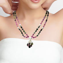 Natural Tourmaline with Pearl Multi Color Gemstone Necklace