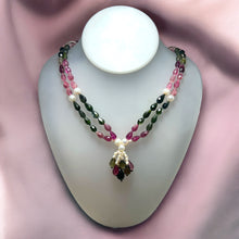 Natural Tourmaline with Pearl Multi Color Gemstone Necklace