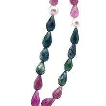 Natural Tourmaline with Pearl Multi Color Gemstone Necklace