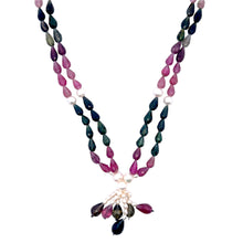 Natural Tourmaline with Pearl Multi Color Gemstone Necklace