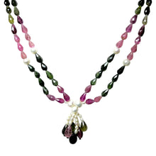 Natural Tourmaline with Pearl Multi Color Gemstone Necklace