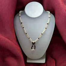 Natural Garnet & Pearl Rondelle Gemstone Crafted Necklace