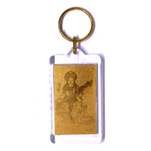 24K Gold Foil Goddess Saraswati Laser Engraved Keychain Divine for Knowledge & Creativity Gift