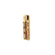 14K Yellow Gold Natural Ruby Bezel-Set Bar Pendant | Rectangular Base with Thick Polished Bail