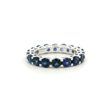 18K White Gold Natural Round Blue Sapphire Full Eternity Band Ring | September Birthstone Elegance