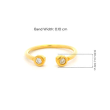 18K Yellow Gold Open Cuff Ring | Two Bezel-Set Natural White Diamonds | Modern Minimalist Knuckle Design