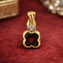 14K Yellow Gold Natural Diamond & Garnet Floral Clover Pendant | January Birthstone Jewelry