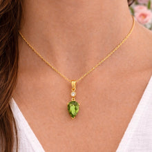 18K Yellow Gold Natural Diamond & Pear-Shaped Peridot Drop Pendant | Timeless Gemstone Jewelry