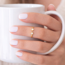 18K Yellow Gold Open Cuff Ring | Two Bezel-Set Natural White Diamonds | Modern Minimalist Knuckle Design