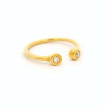 18K Yellow Gold Open Cuff Ring | Two Bezel-Set Natural White Diamonds | Modern Minimalist Knuckle Design