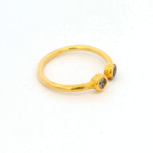 18K Yellow Gold Modern Cuff Ring | Bezel-Set Black and White Duo Diamond | Elegant Stackable Style