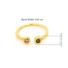 18K Yellow Gold Modern Cuff Ring | Bezel-Set Black and White Duo Diamond | Elegant Stackable Style
