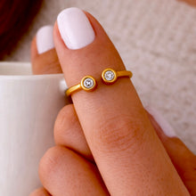 18K Yellow Gold Diamond Open Cuff Ring | Two Bezel-Set White Diamonds | Contemporary Stackable Knuckle Band