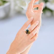 Handmade Glass Acrylic Ring Elegance Aqua Fusion Golden Infinity Band