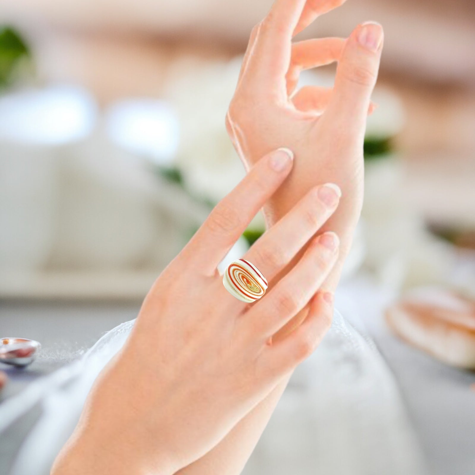 Handmade Glass Acrylic Ring Radiance Sunlit Orange Infinity Band