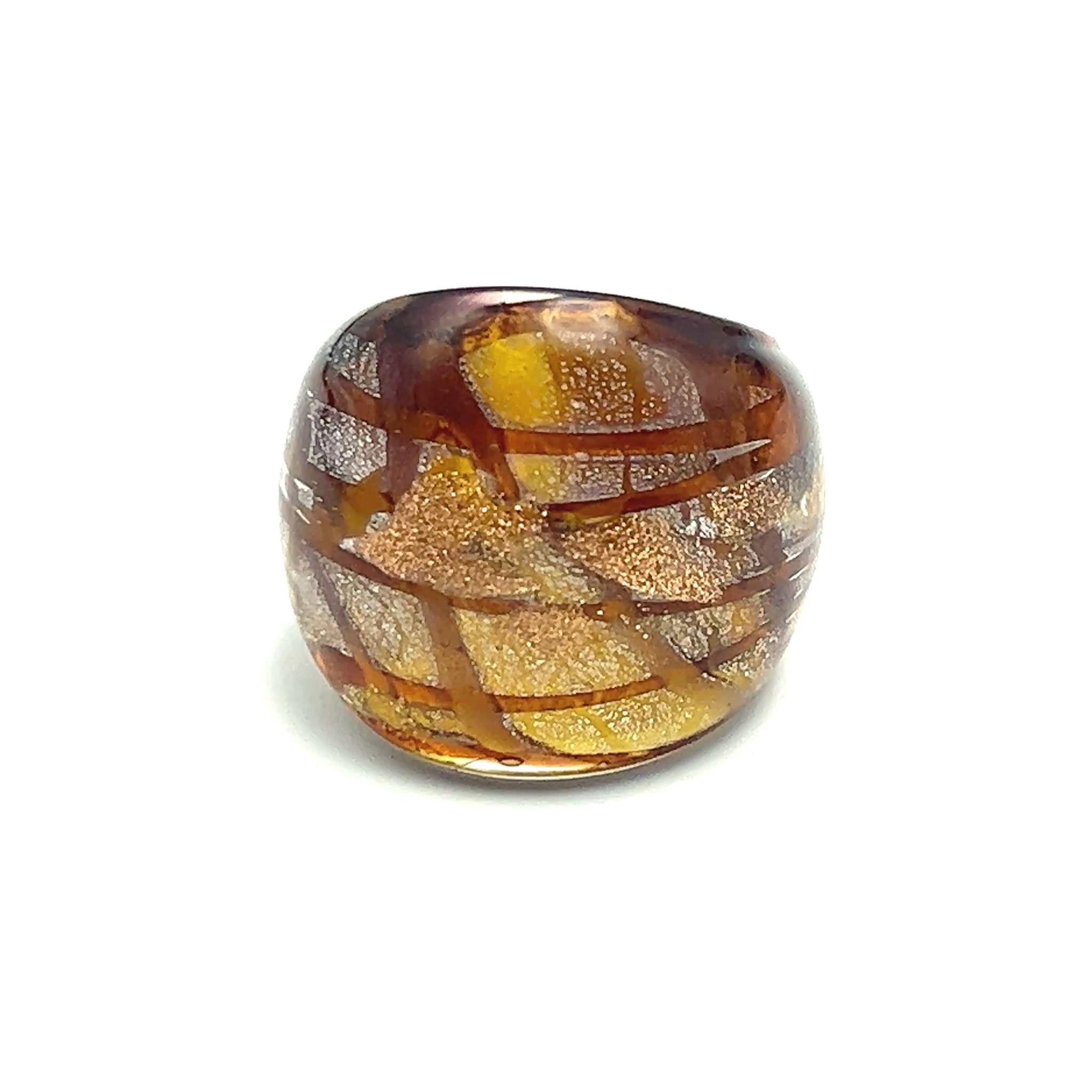 Handmade Glass Acrylic Ring Silver Amber Radiance Luster Infinity Band