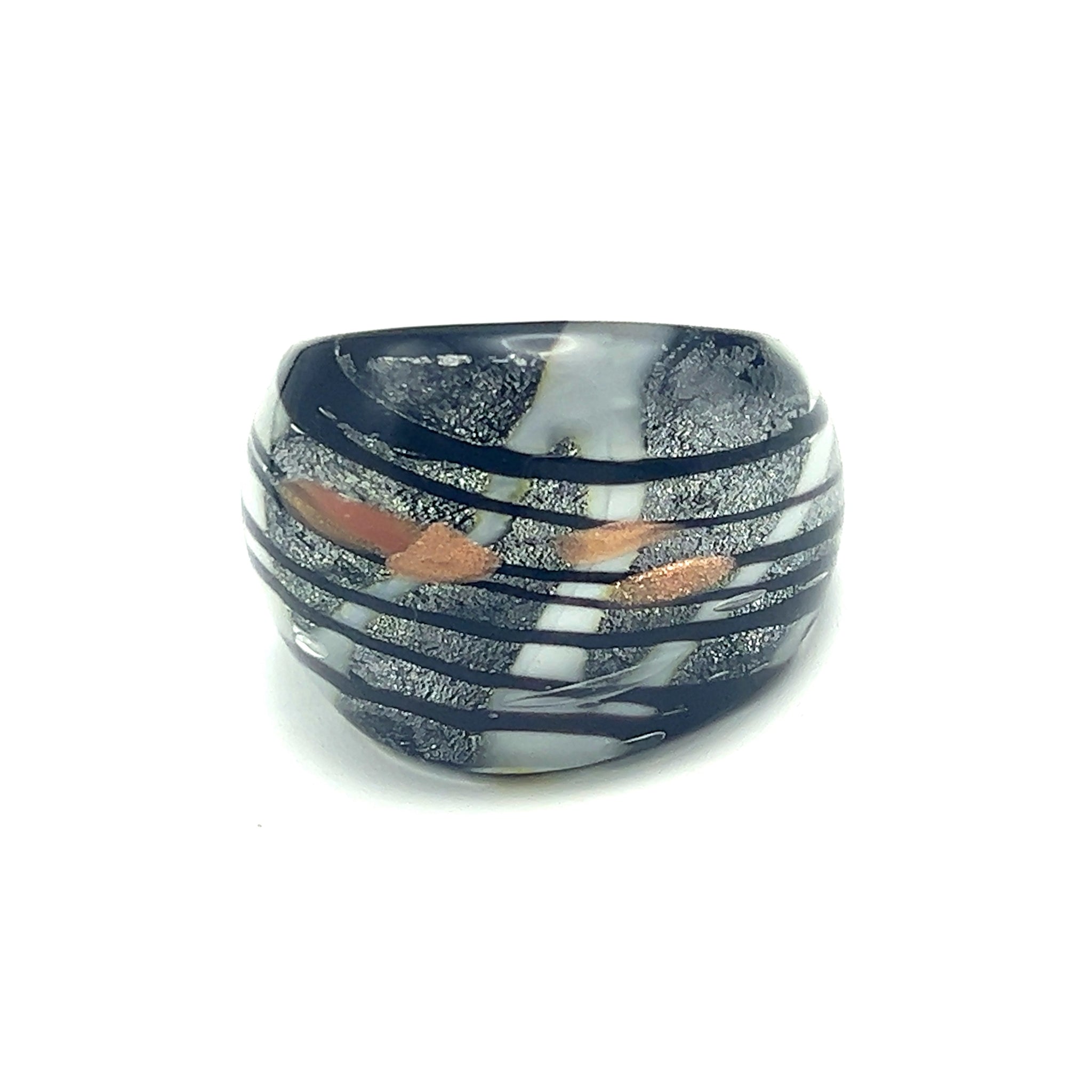 Handmade Glass Acrylic Ring Noir Silver Radiance Infinity Band