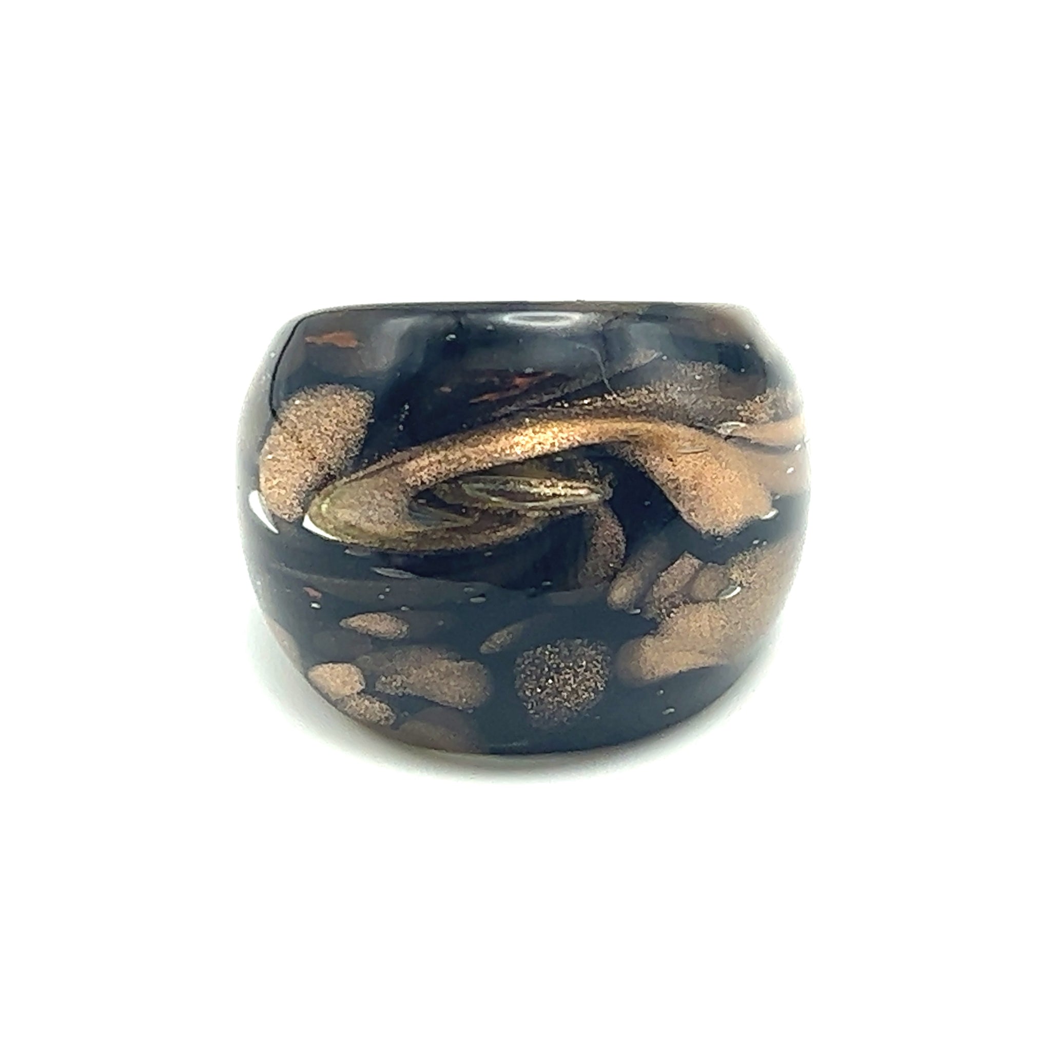 Handmade Glass Acrylic Ring Black Golden Sparkles Infinity Band