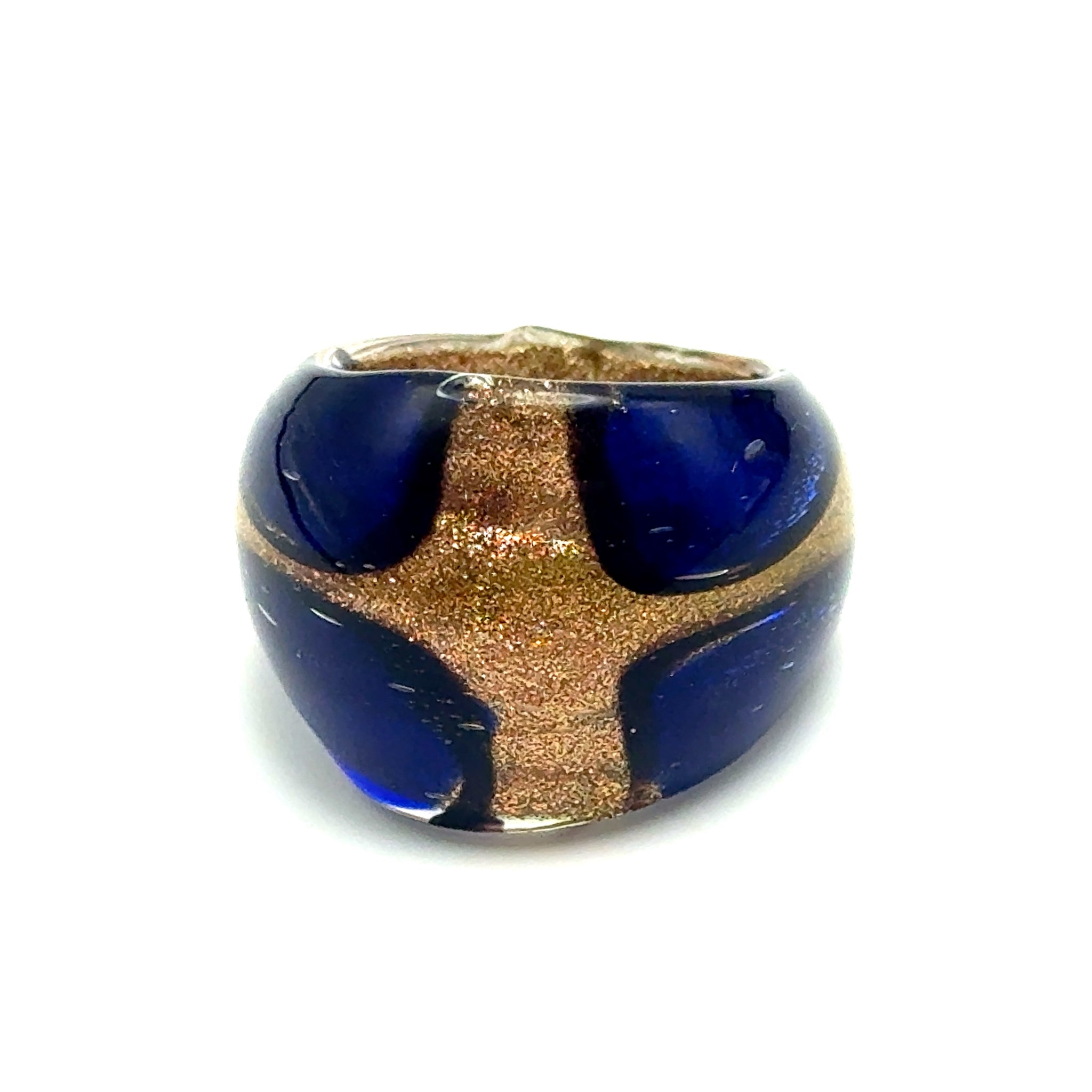 Handmade Glass Acrylic Ring Navy Veils Golden Floral Infinity Band