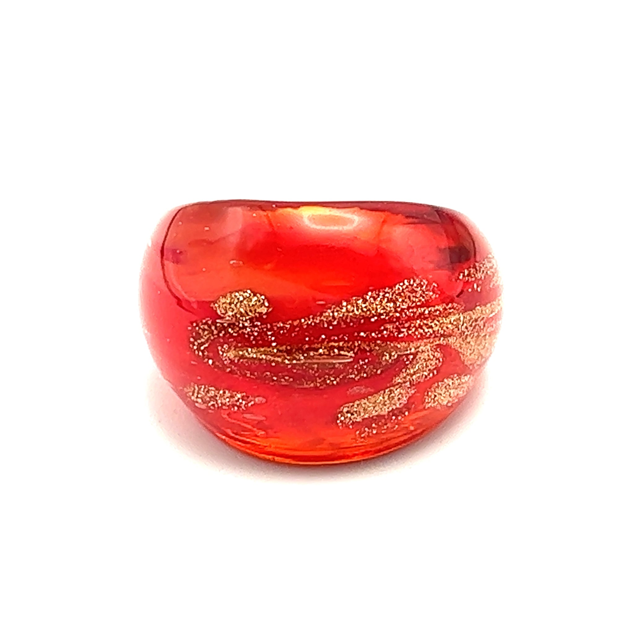 Handmade Glass Acrylic Ring Amber Glitter Brilliance Infinity Band