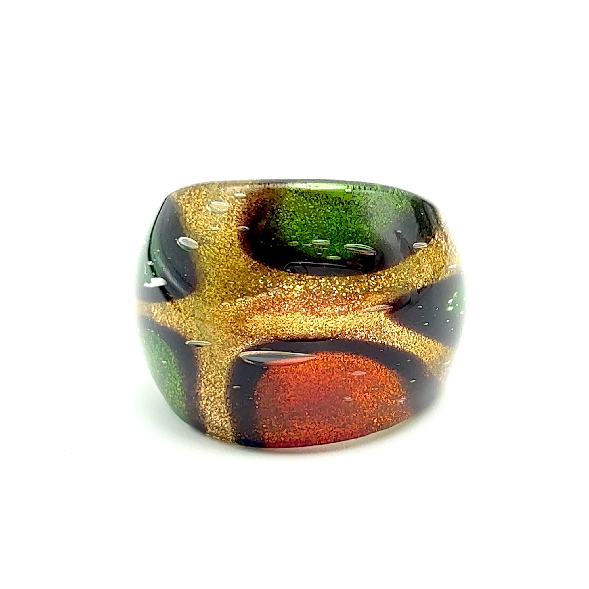 Handmade Glass Acrylic Ring Golden Autumnal Citrus Foliage Infinity Band