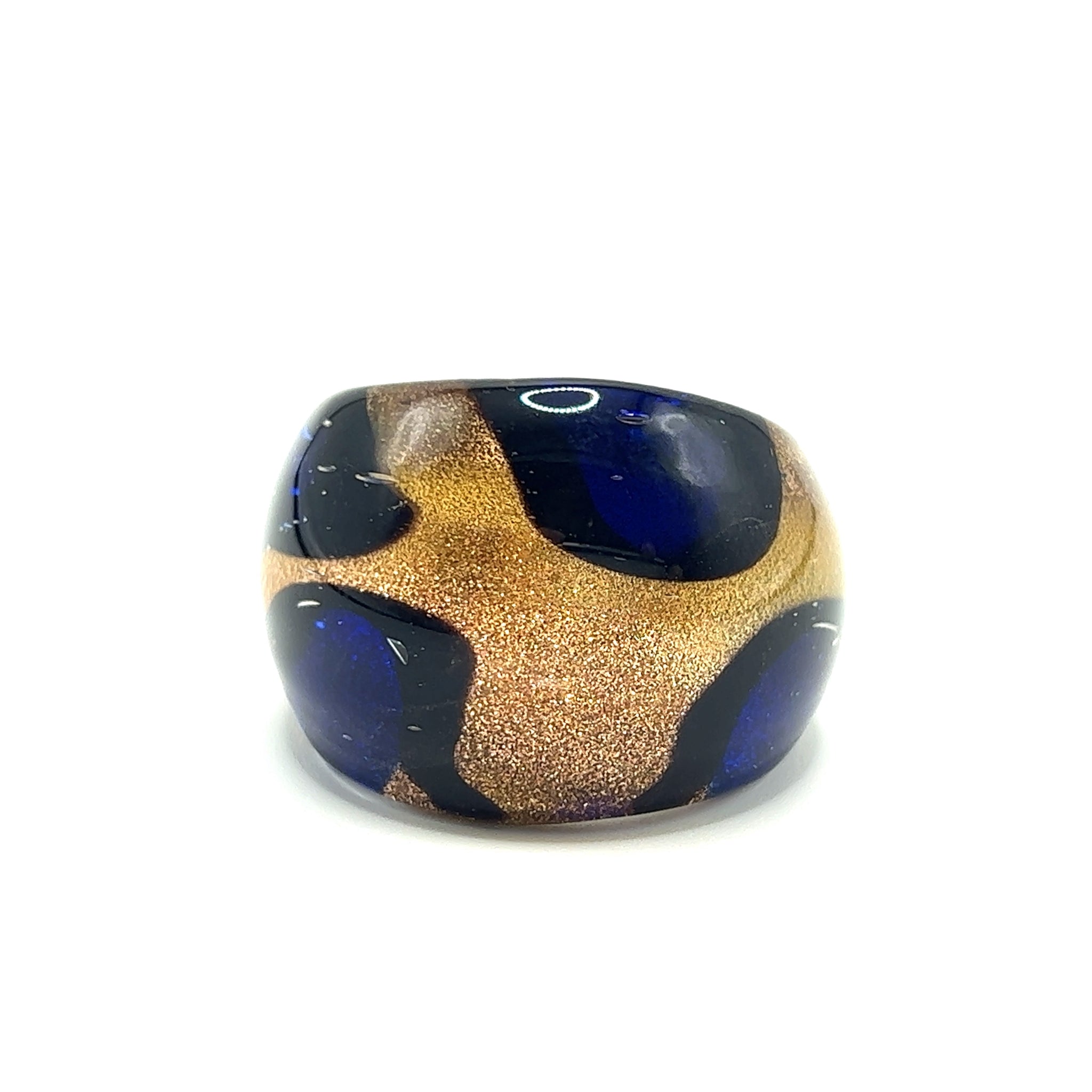 Handmade Glass Acrylic Ring Floral Inspired Navy Golden Infinity Band