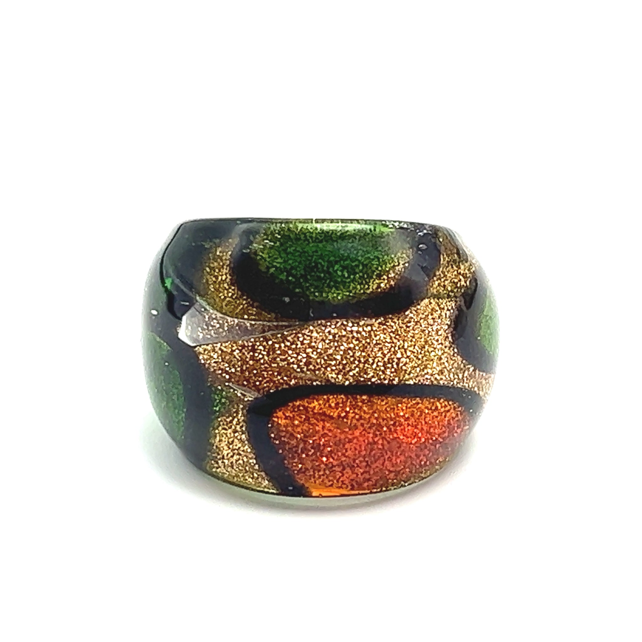 Handmade Glass Acrylic Ring Citrus Foliage Autumn Golden Infinity Band