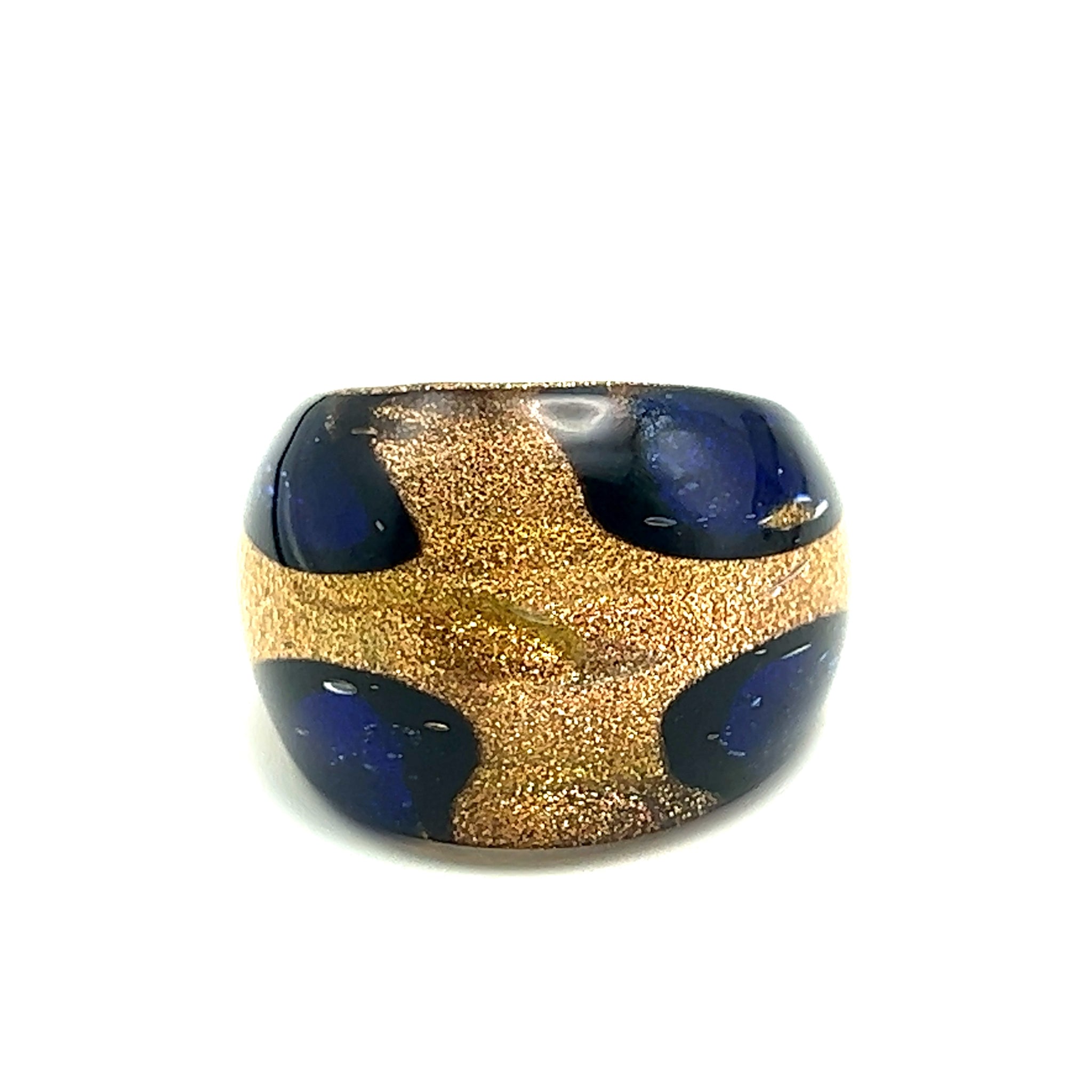 Handmade Glass Acrylic Ring Navy Golden Floral Infinity Band