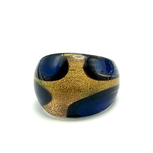 Handmade Glass Acrylic Ring Golden Navy Floral Elegant Infinity Band