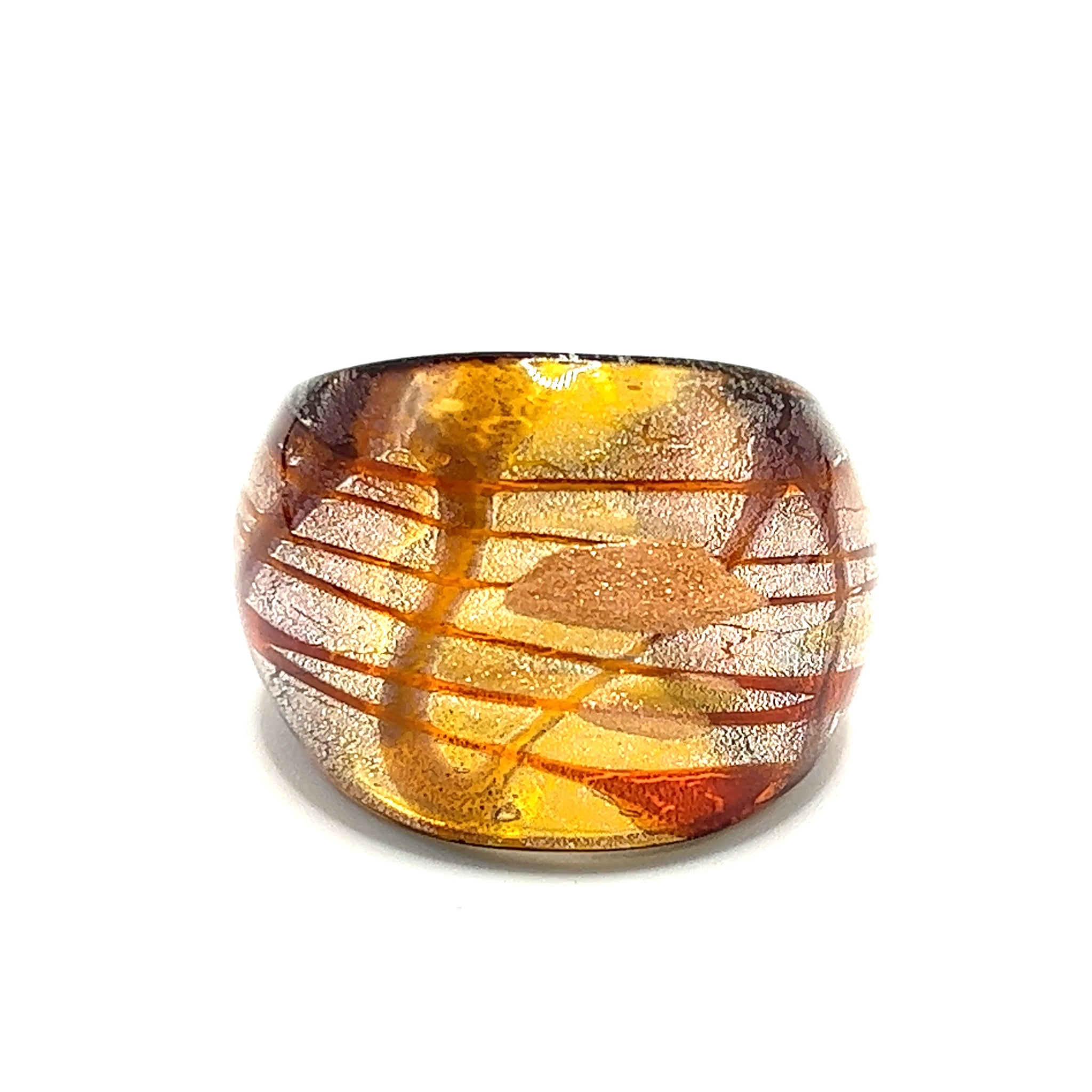 Handmade Glass Acrylic Ring Symphony Amber Stroke Silver Infinity Band