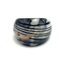 Handmade Glass Acrylic Ring Noir Radiance Silver Infinity Band