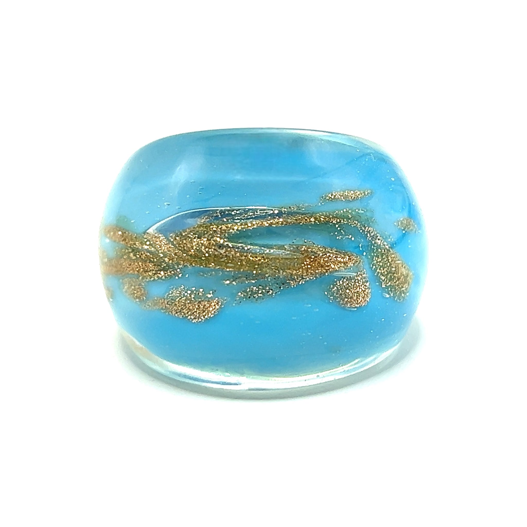 Handmade Glass Acrylic Ring Golden Horizon's Azure Infinity Band