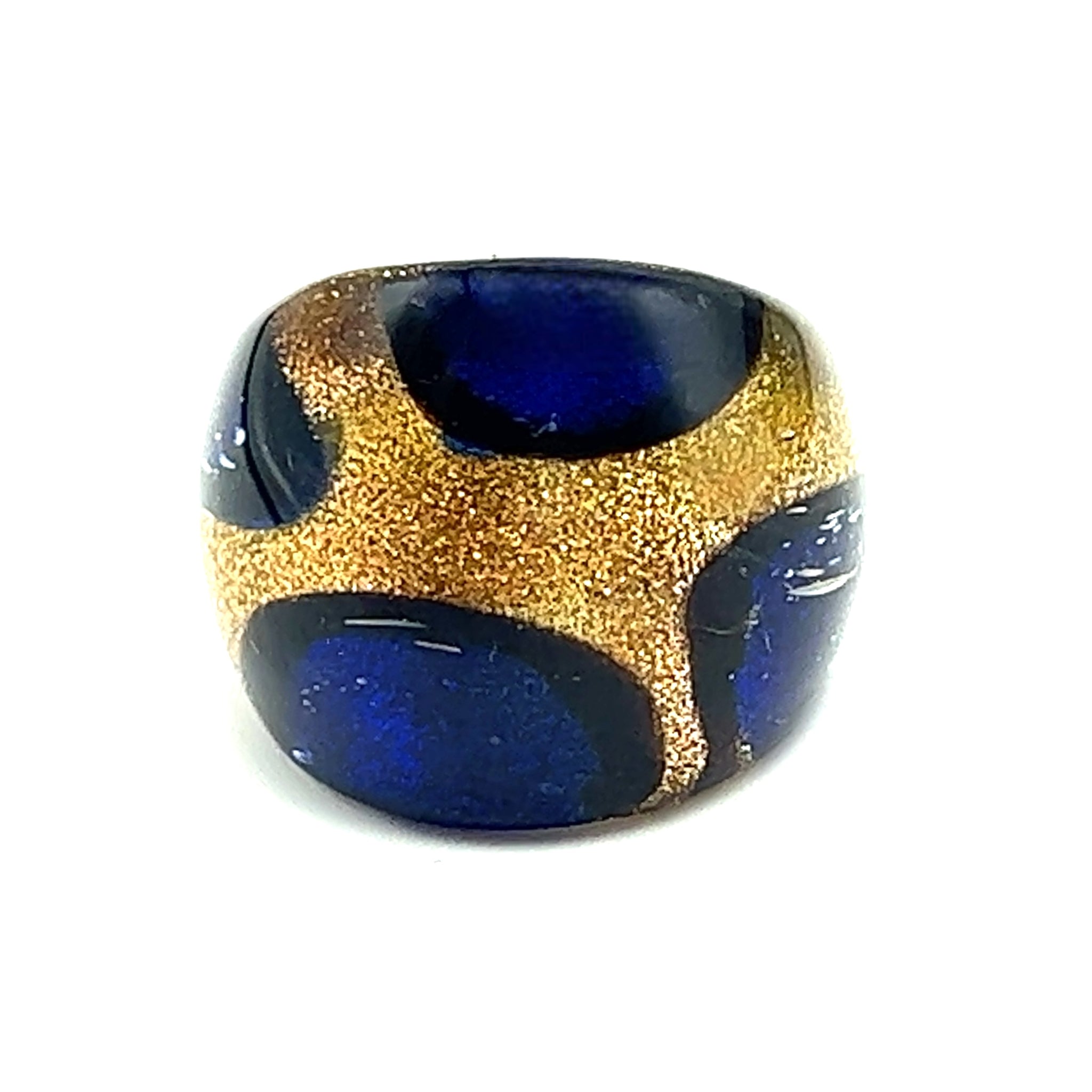 Handmade Glass Acrylic Ring Golden Floral Navy Infinity Band