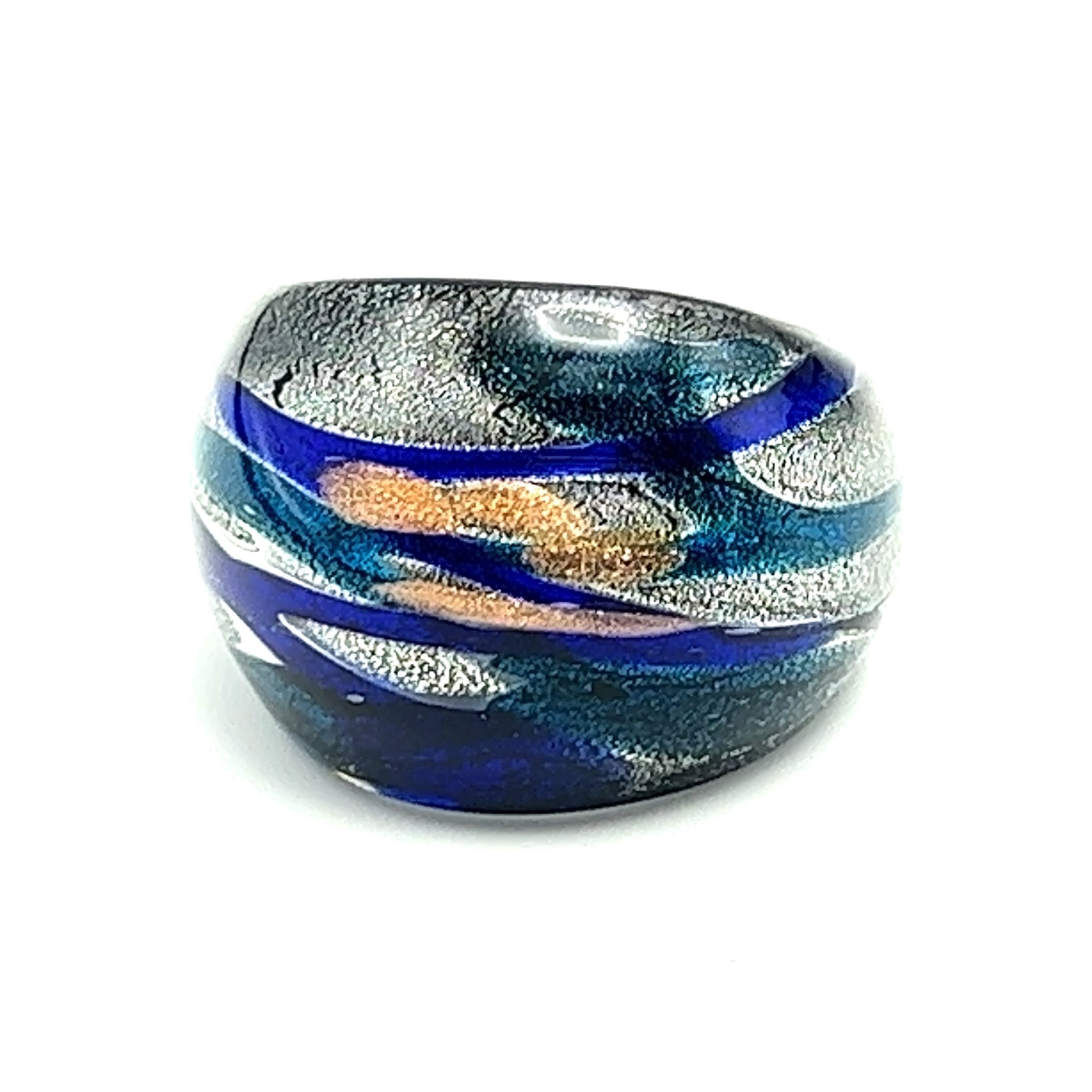 Handmade Glass Acrylic Ring Fusion with Aqua Celestial Infinity Band