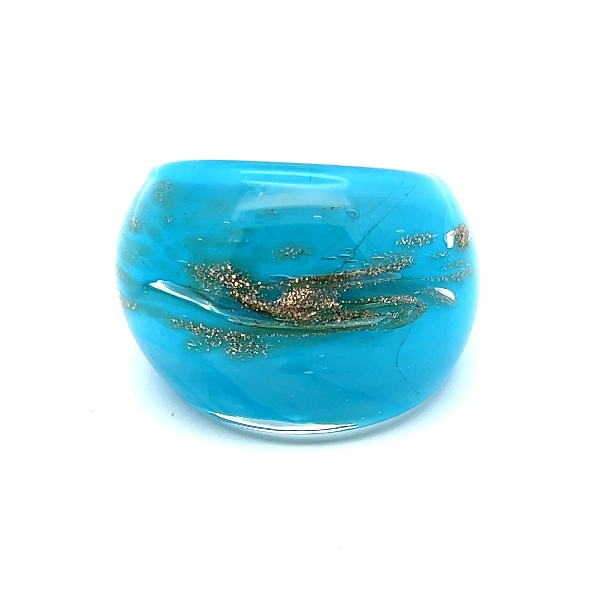 Handmade Glass Acrylic Ring Golden of Azure Horizon Infinity Band