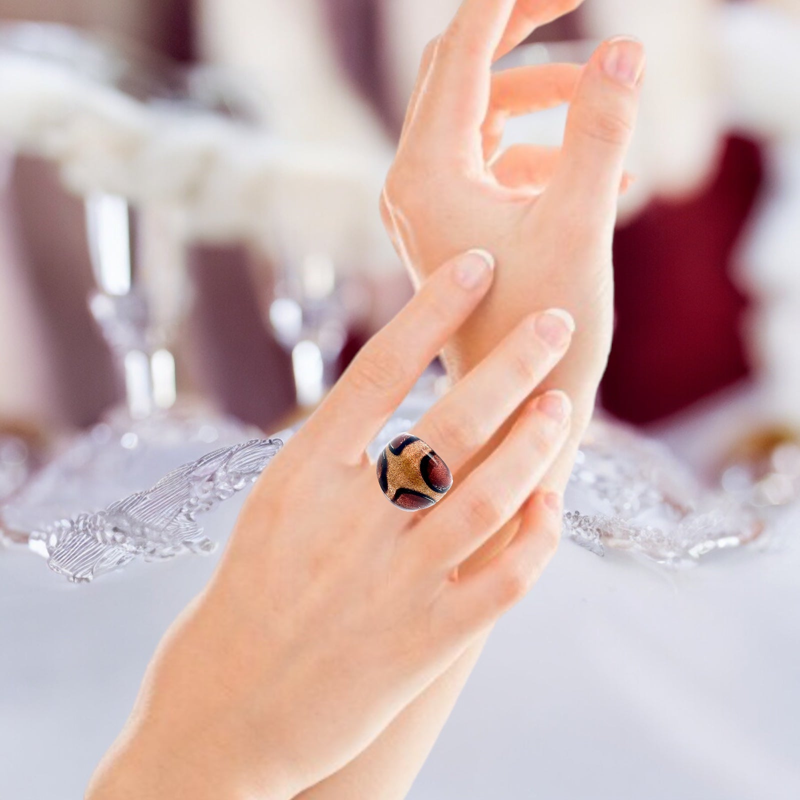 Handmade Glass Acrylic Ring Elegance Autumn Gleamingly Infinity Band