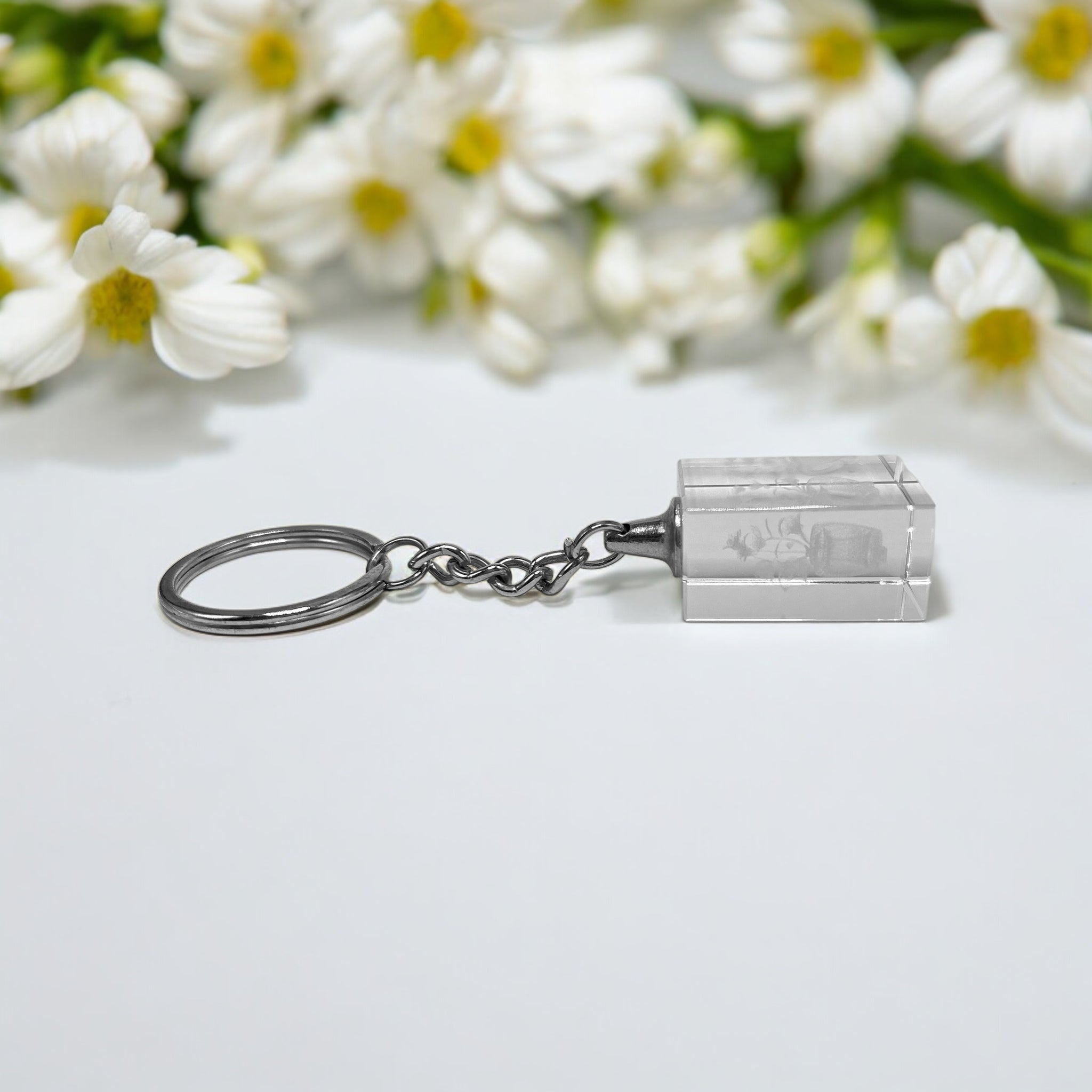 3D Crystal Floral Heart Keychain Laser Engraved