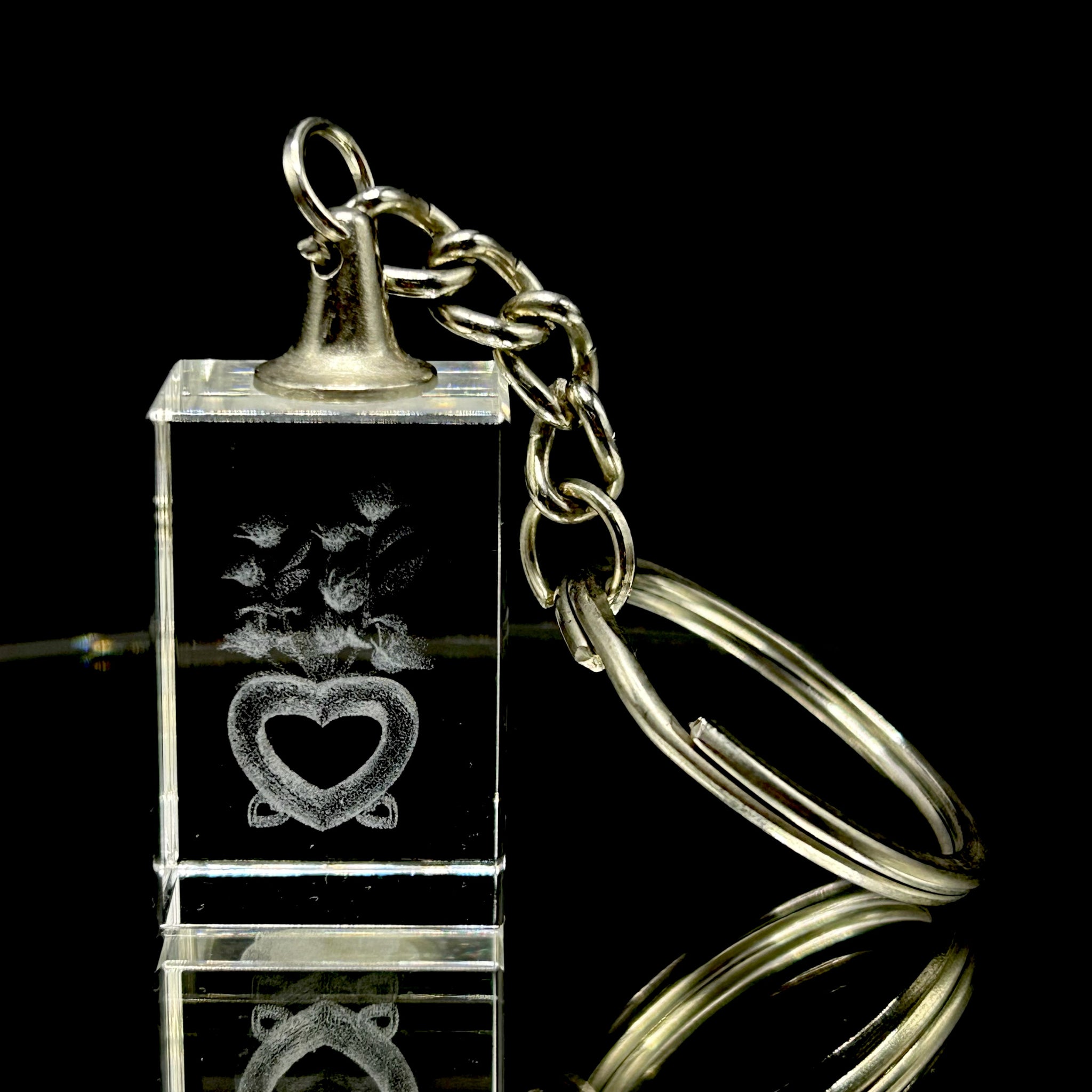 3D Crystal Floral Heart Keychain Laser Engraved
