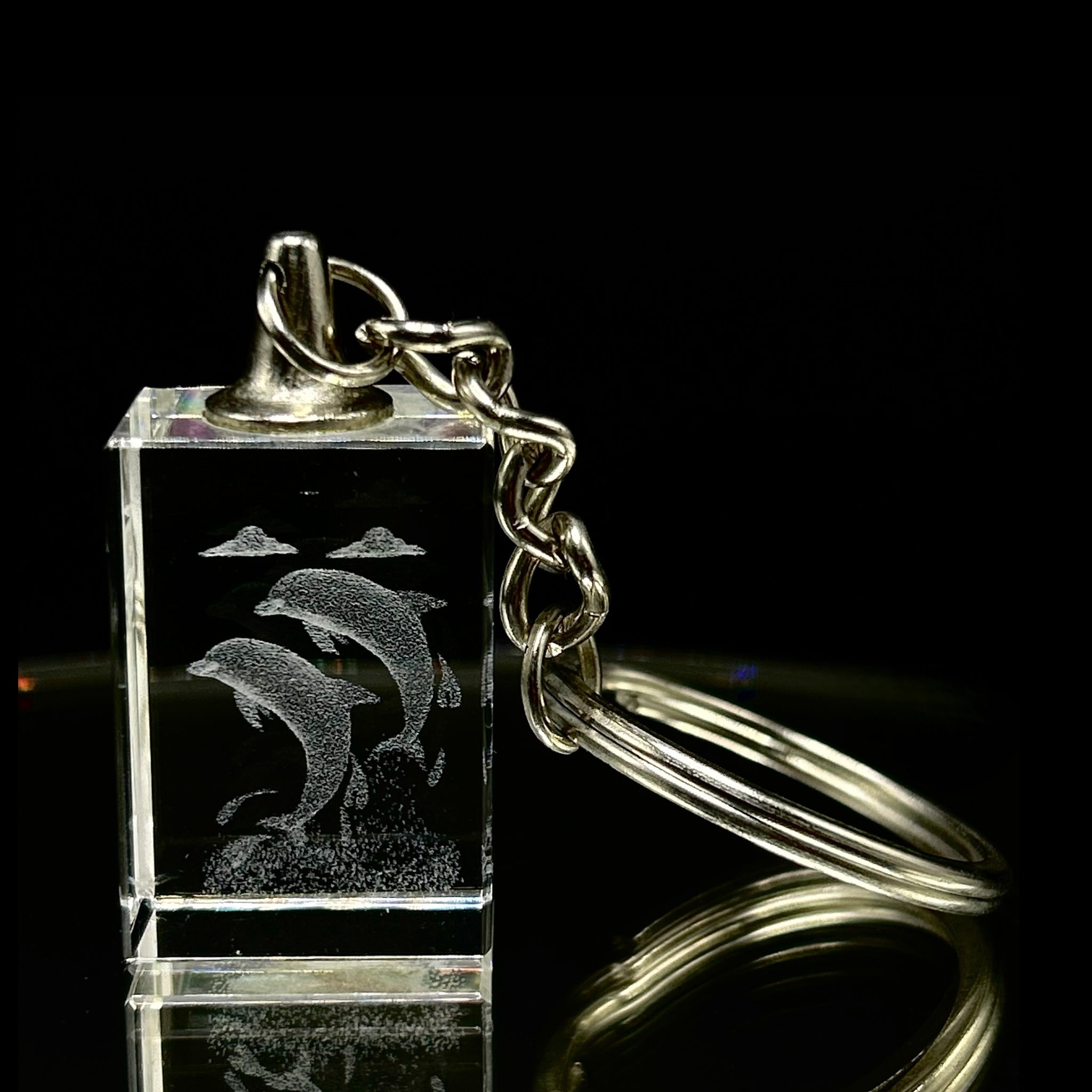 3D Crystal Dolphin Delight Keychain Laser Engraved