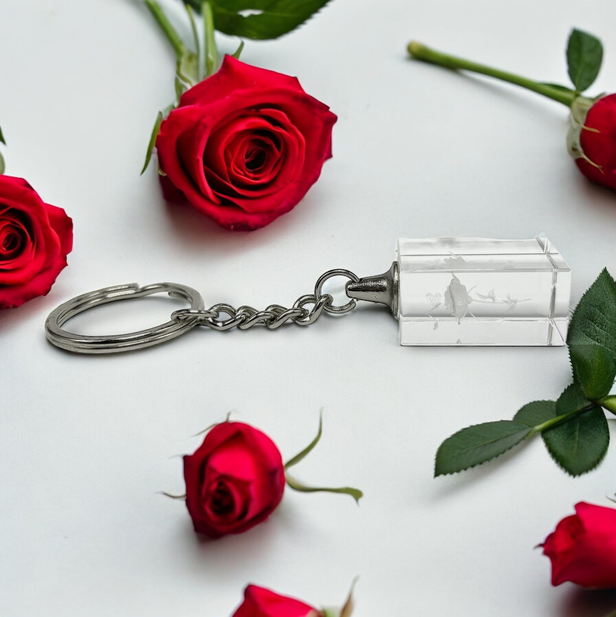 3D Crystal Rose Keychain Laser Engraved