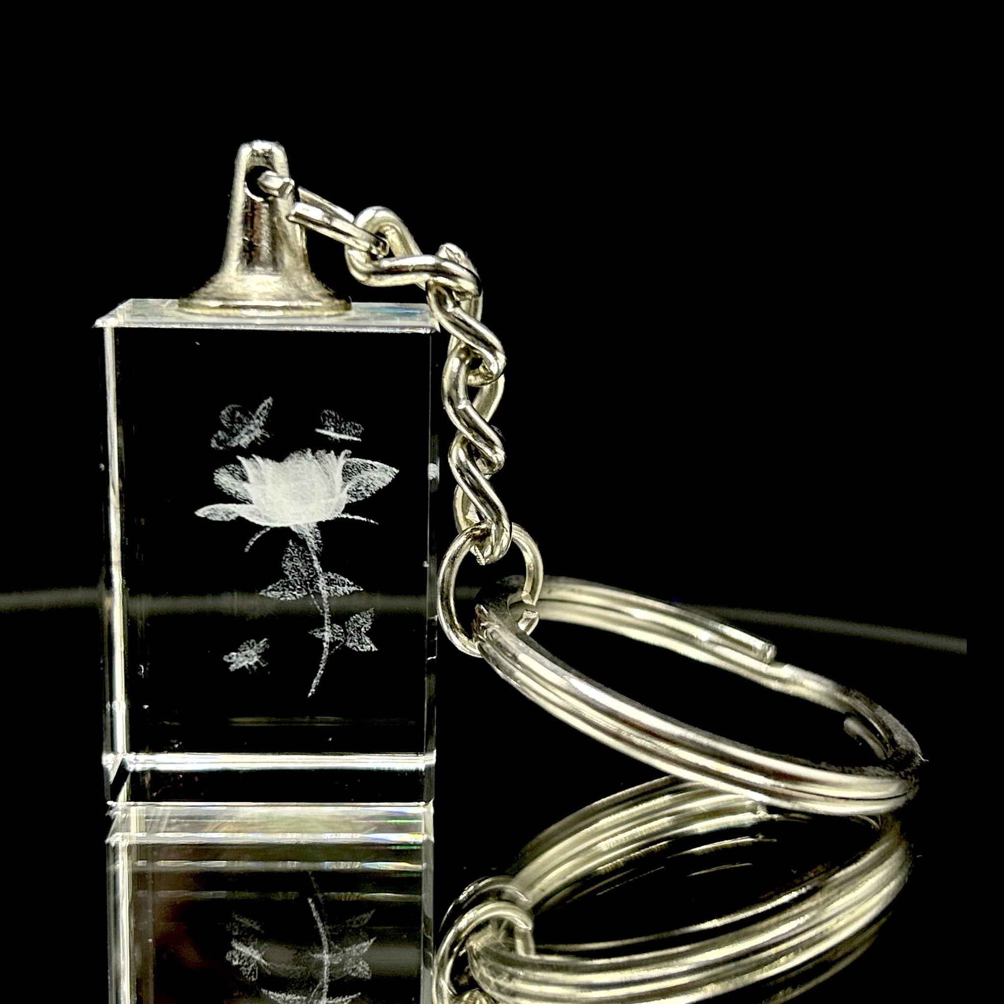 3D Crystal Rose Floral Keychain Laser Engraved