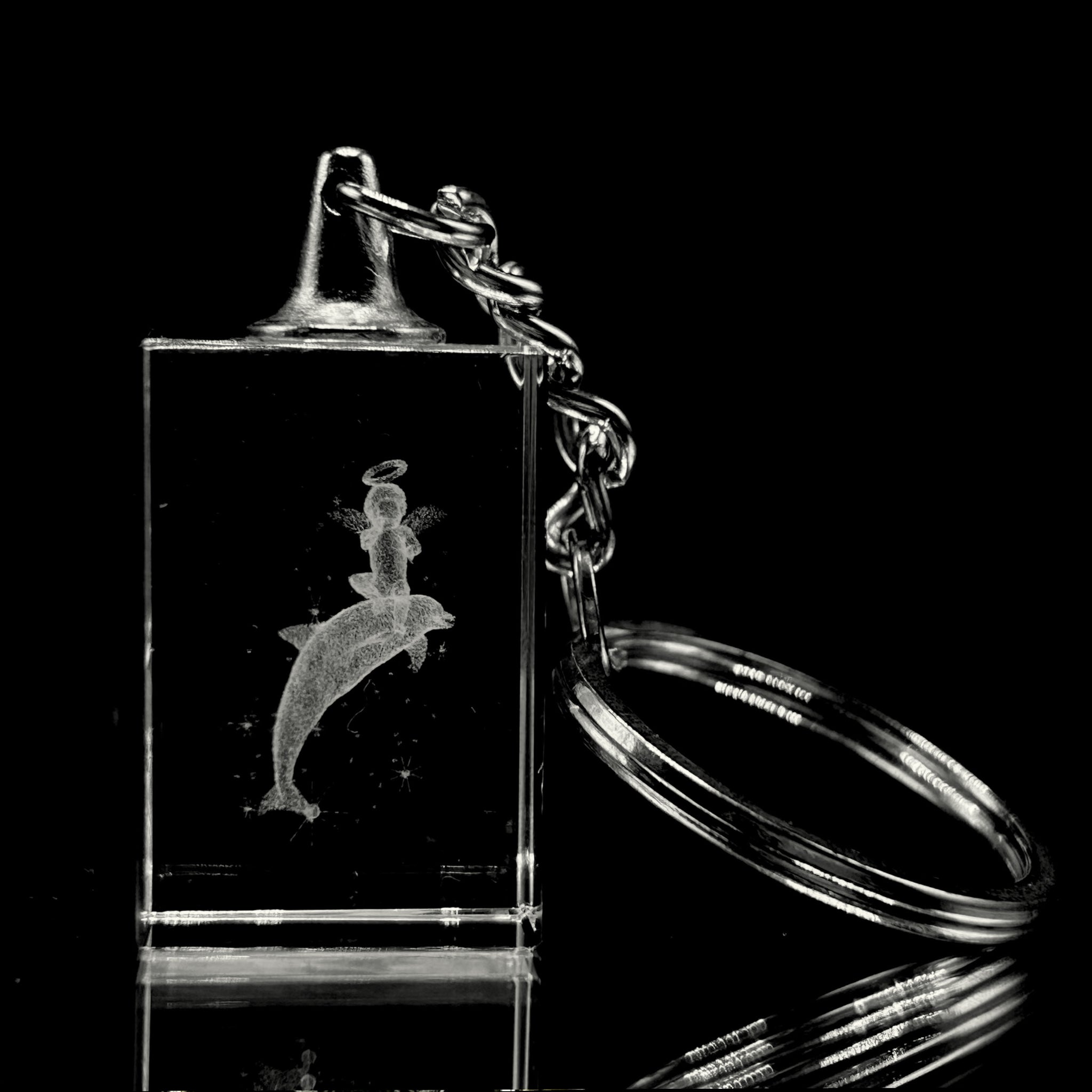 3D Crystal Dolphin Keychain Clear Laser Engraved