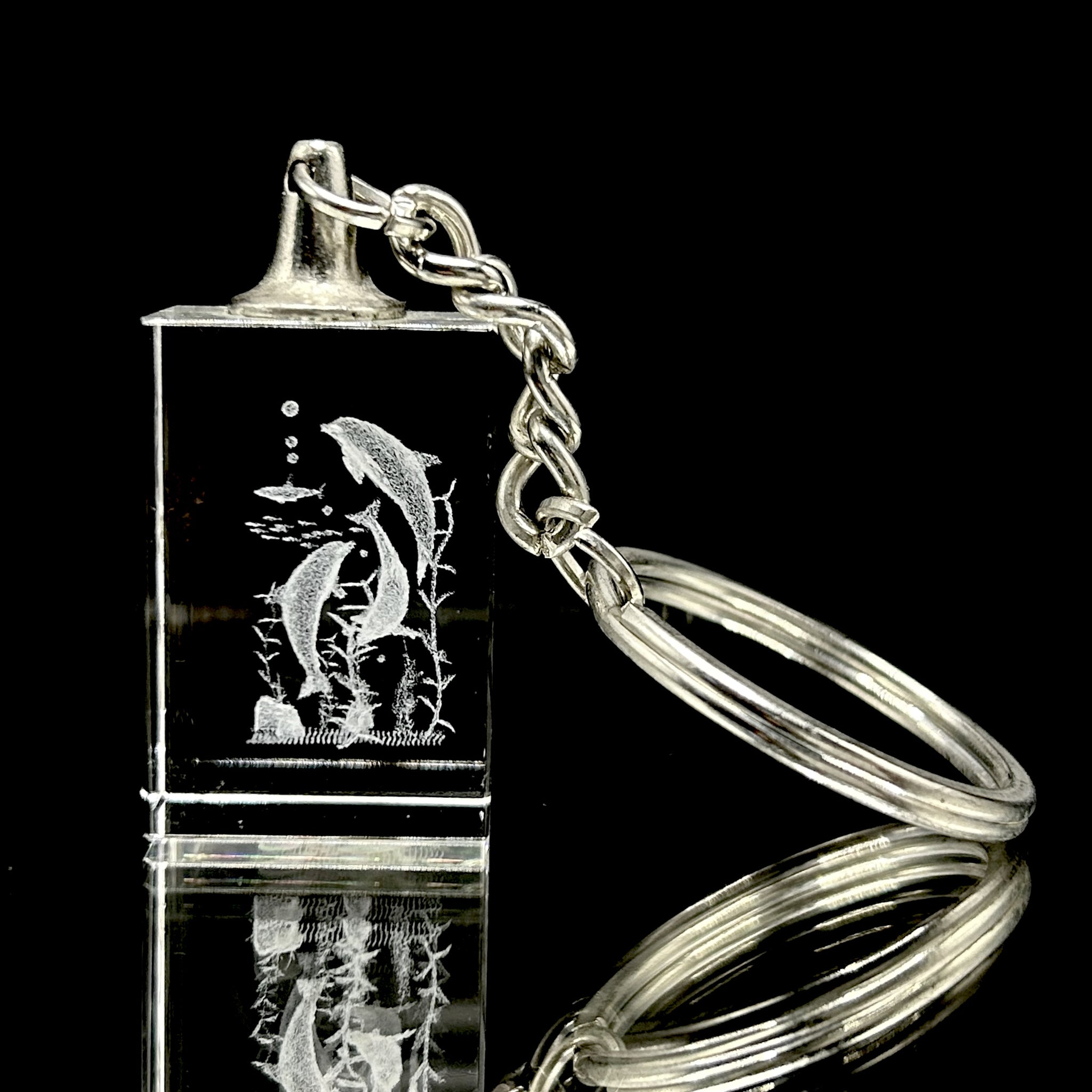 3D Crystal Dolphin Dance Keychain Laser Engraved