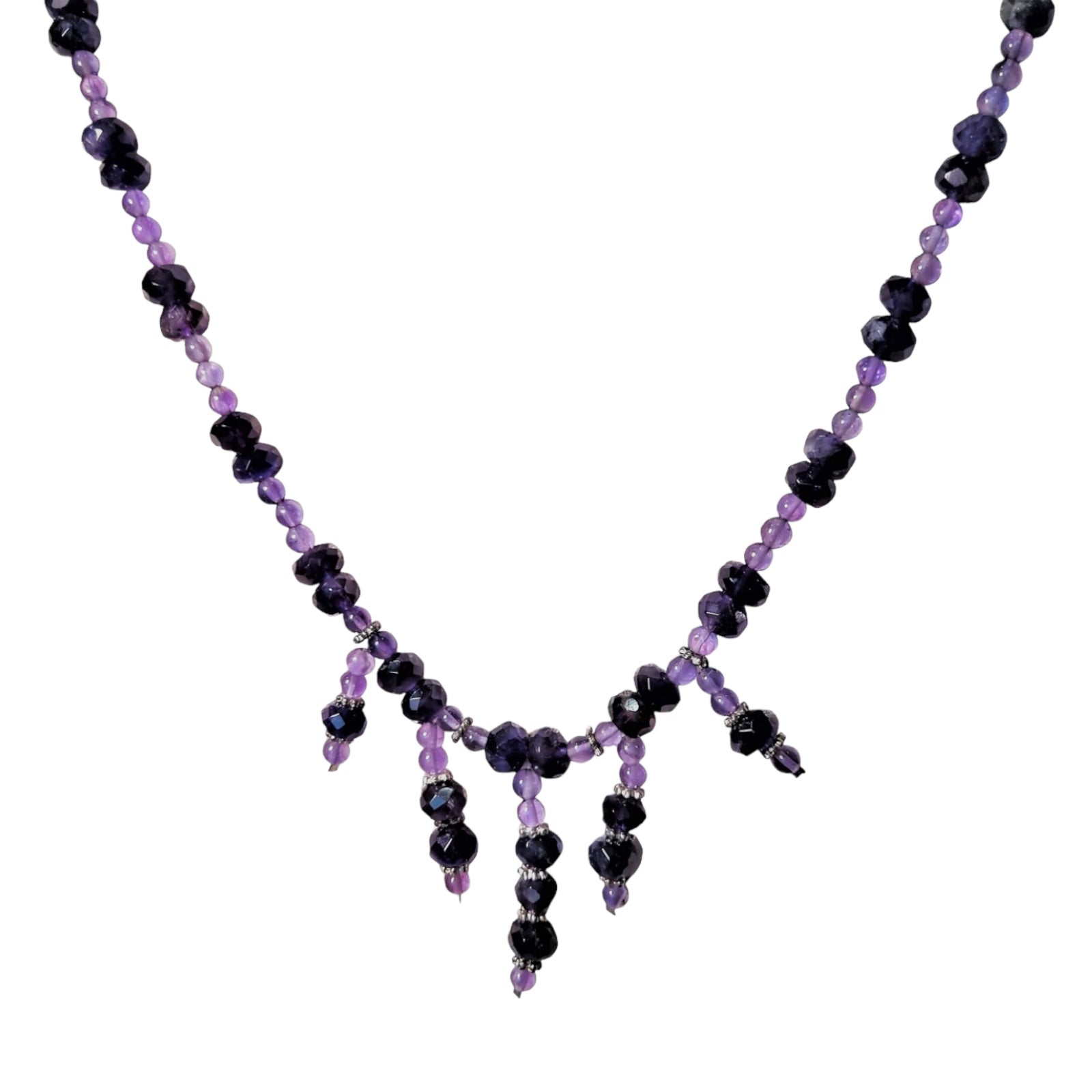 Natural Amethyst Ball & Rondelle Facet Cut Bead February Birthstone Necklace