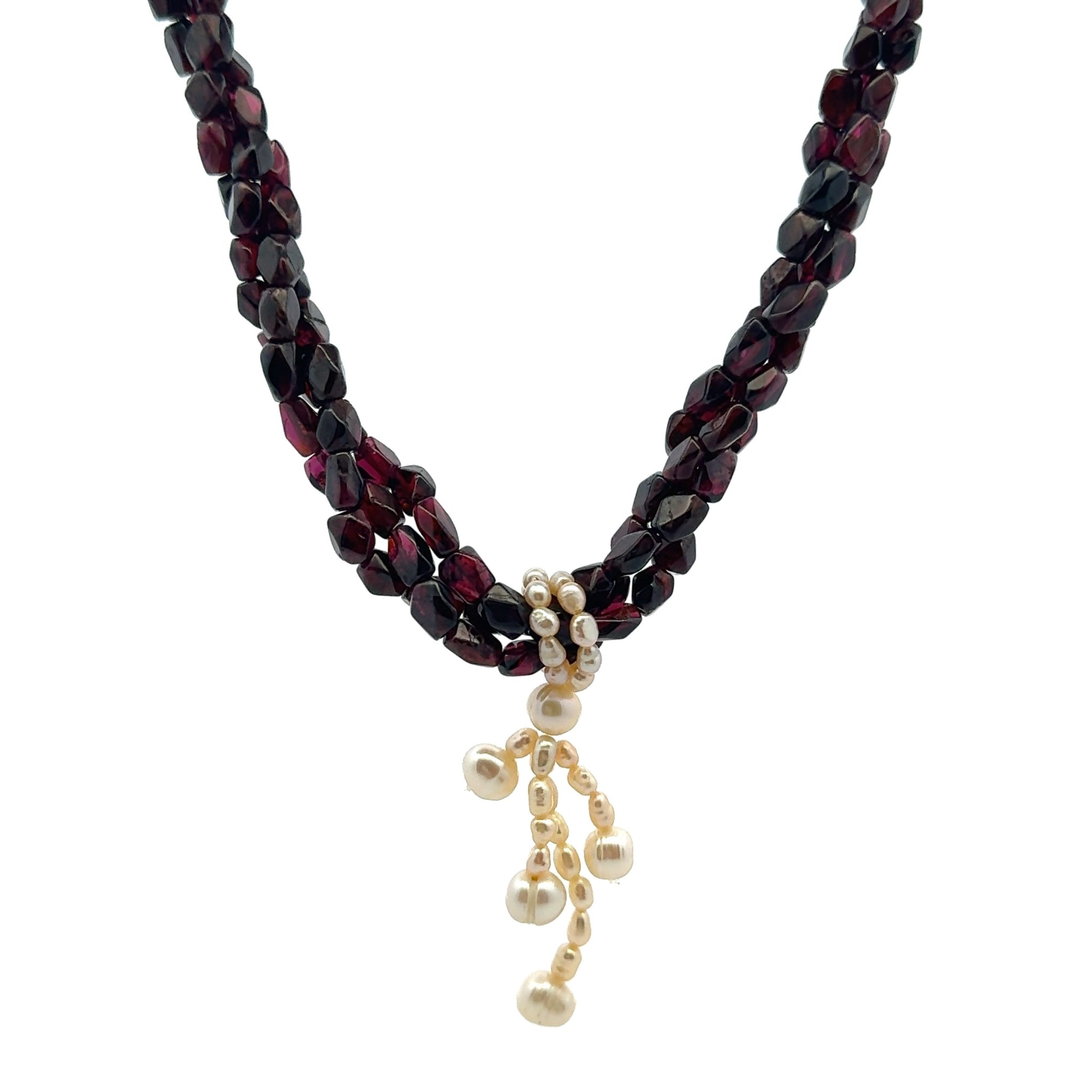 Natural Garnet Chobra & Pearl Twisted Gemstone Necklace