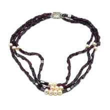 Natural Garnet Chobra 6mm & Pearl Layered Gemstone Necklace