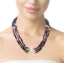 Natural Garnet Chobra 6mm & Pearl Layered Gemstone Necklace