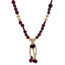 Natural Garnet Button & Pearl Plain Gemstone Necklace